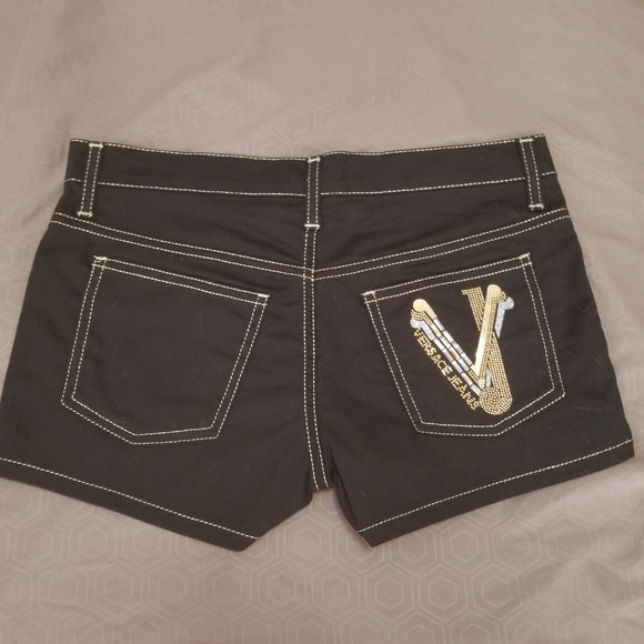 VERSACE Black Embellished Jeans Shorts - Picture 3 of 5